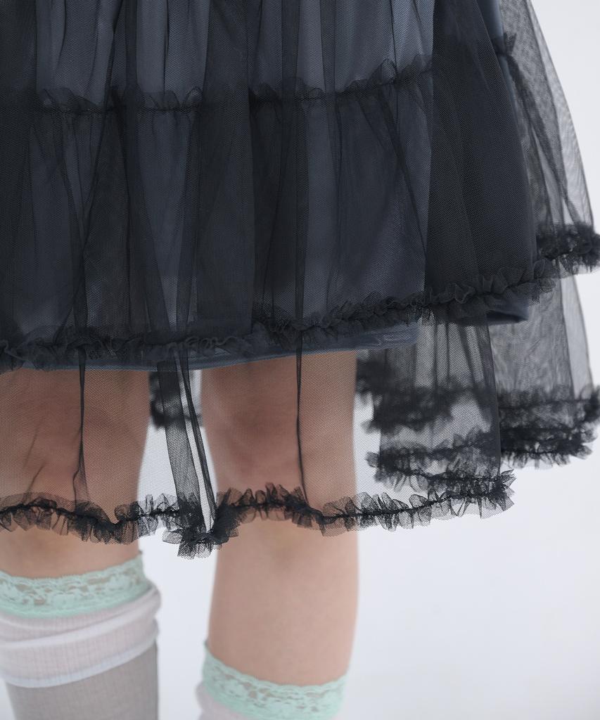 Isjabaibeu Ruffle Tiered Mesh Mini Skirt