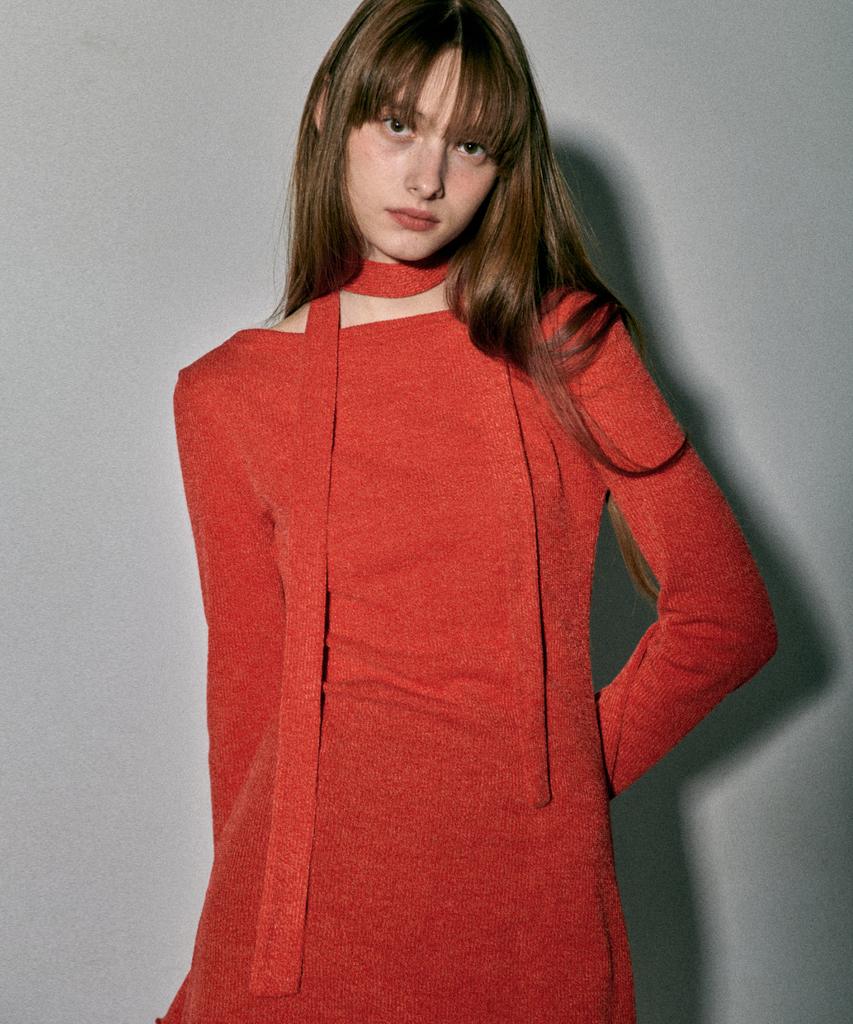 Kkuape Knit Onepiece & Muffler Set_Red Orange