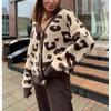 Herbst und Winter Tier Strick Cardigan Damen Weich Verdickt Leopard Strick Pullover