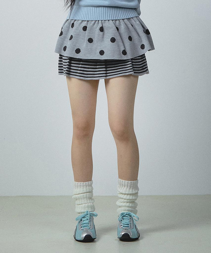 Yuhee Dot Pattern Ruffle Knit Skirt Gray