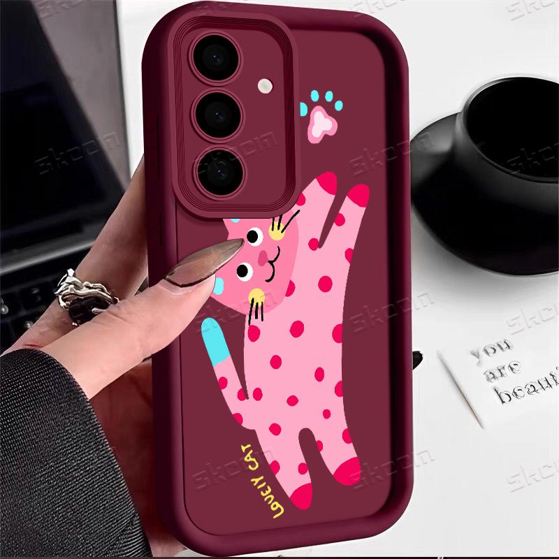 Kawaii Rosa Katze Muster Handyhülle Für Samsung Galaxy S25 S24 S23 S22 S21 Ultra Plus S20 FE A54 A55 A15 A35 Silikon Weiche Hülle