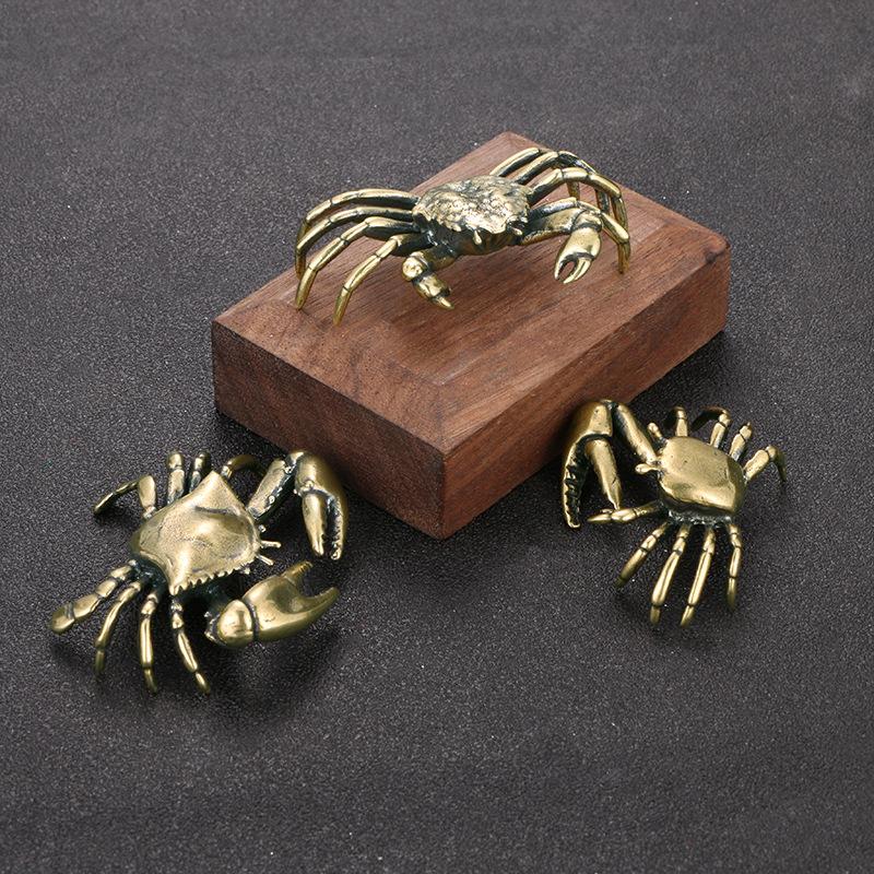 3 Styles Available Brass Crab Small Statue Ornaments Retro Animal Miniatures Figurines Office Desk Decorations Home Decor Crafts