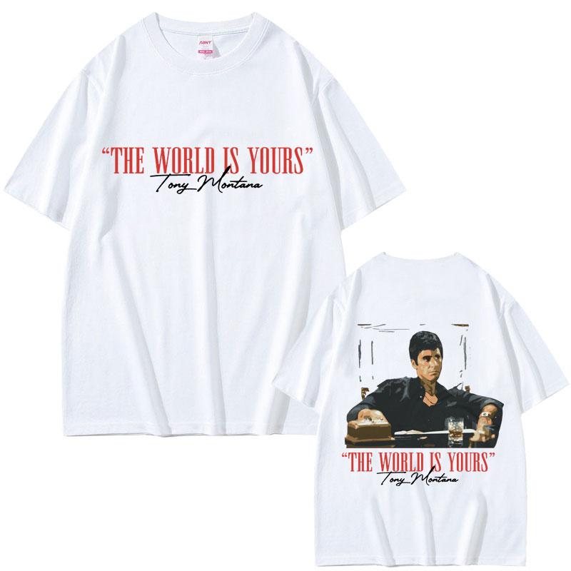 Καλοκαιρινά Κλασικά Τ-shirts Ταινιών Γκάνγκστερ Scarface Ο Κόσμος Είναι Δικός Σου Tony Montana Al Pacino 100% Καθαρό Βαμβάκι Τυπωμένο T-shirt