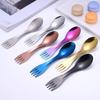 Picknick-Geschirr aus Edelstahl mit Doppelkopf, Löffel, Gabel, Besteck, multifunktional, tragbar, für Reisen, Camp, Besteck, Spork