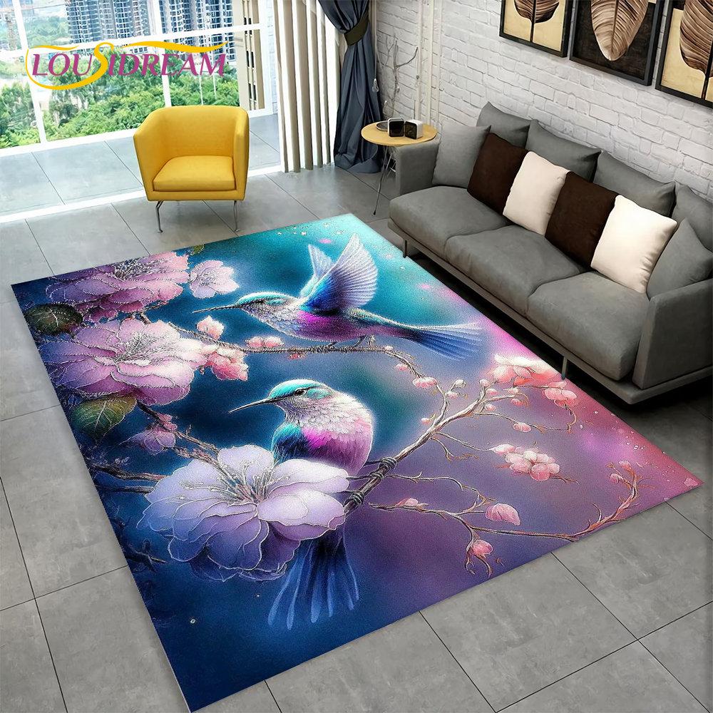 Exquisite Bird Flower Animal 3D Area Rug,Carpet Rug for Home Living Room Bedroom Sofa Doormat Kitchen Decor,Non-slip Floor Mat