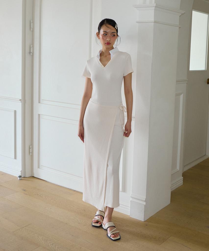 Salon De Yon Shirt Detail Long Wrap Dress_ Ivory