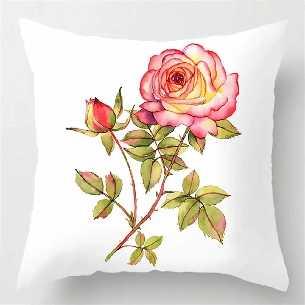 Home Decor Floral Rose Watercolor Pillow Covers for Home Pattern Cushion Cover Suitable for Sofa Bedroom Car Pillow Cover