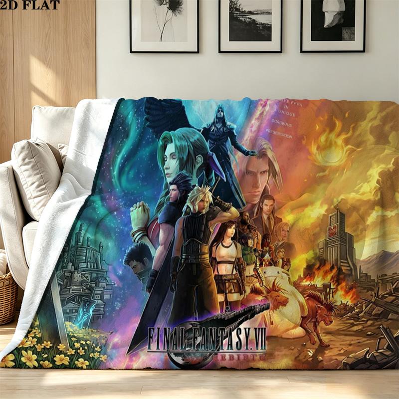 Ffvii Game Print Flannel Blanket High Quality Warm Comfortable Cover for All Seasons Perfect for Gifts Home Decor