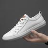 Fashion Genuine Leather Casual Shoes Men All-match White Sneakers Male Outdoor Walking Shoes Lightweight Skate Shoes Lace-Up Men Flats