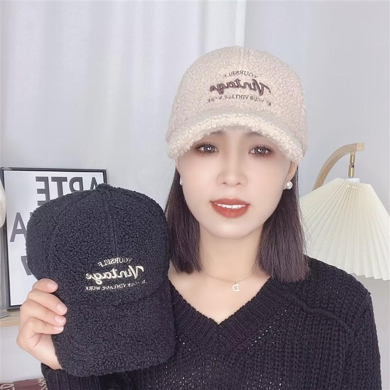 Lamb Plush Baseball Cap Women's Winter New Fashion Versatile Hat Autumn and Winter Fluffy Cap