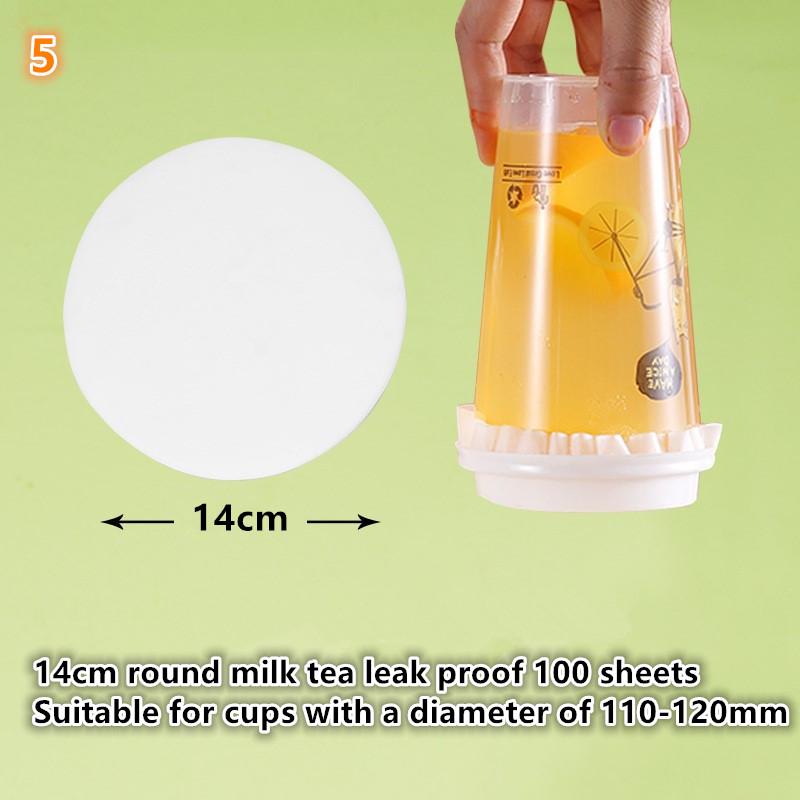 100 Sheets Cup Sealing Paper Film Coffee Tea Milk Drink Packaging Pads Leak Proof Paper Film Crimper Round Shape Bottle Sealer