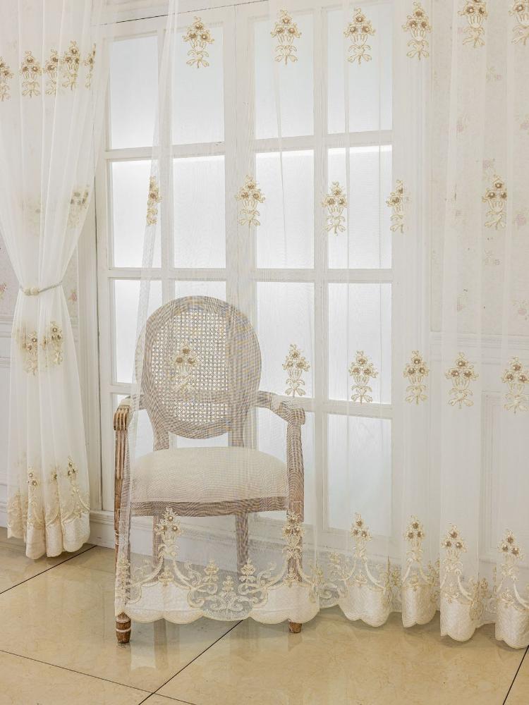 Flower European Embroidery Embroidery Gauze Curtain Transparent Curtain Living Room Floor To Ceiling Window Balcony Bedroom