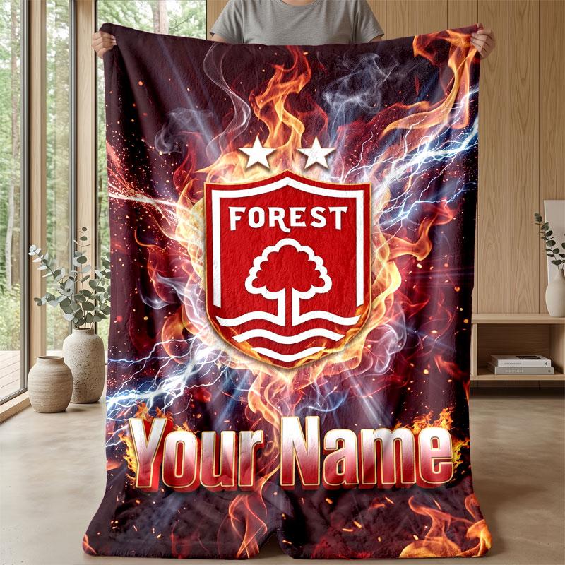 Nottingham Forest FC Gepersonaliseerde Naam Tekst Flanellen Deken Voetbal Logo Gepersonaliseerde Fleece Plaid Speciale Cadeau Voor Bank Slaapkamer Huis