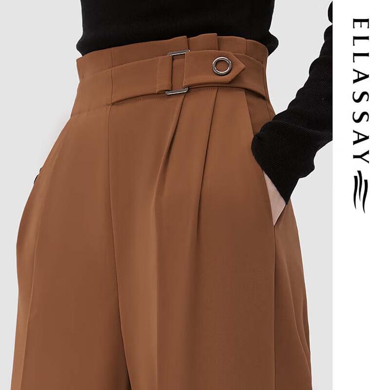 ELLASSAY Women's High-Waisted Straight Leg Casual Trousers