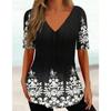 2024 Boutique Floral Pattern T Shirt Women's Temperament Short-Sleeved Summer V Neck Women's T Shirt Oversized Casual Clothing