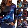 Women's Fashion Casual Slit Hem Round Neck Long Sleeve Loose Printed T,Shirt Ladies Top