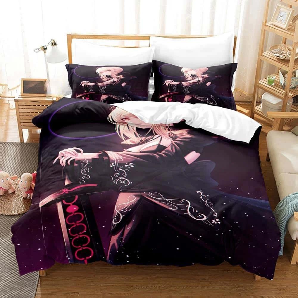 3D Printed Anime Fate Stay Night Saber Bedding Set Single Twin Full Queen King Size Duvet Cover Sets for Adult Kid