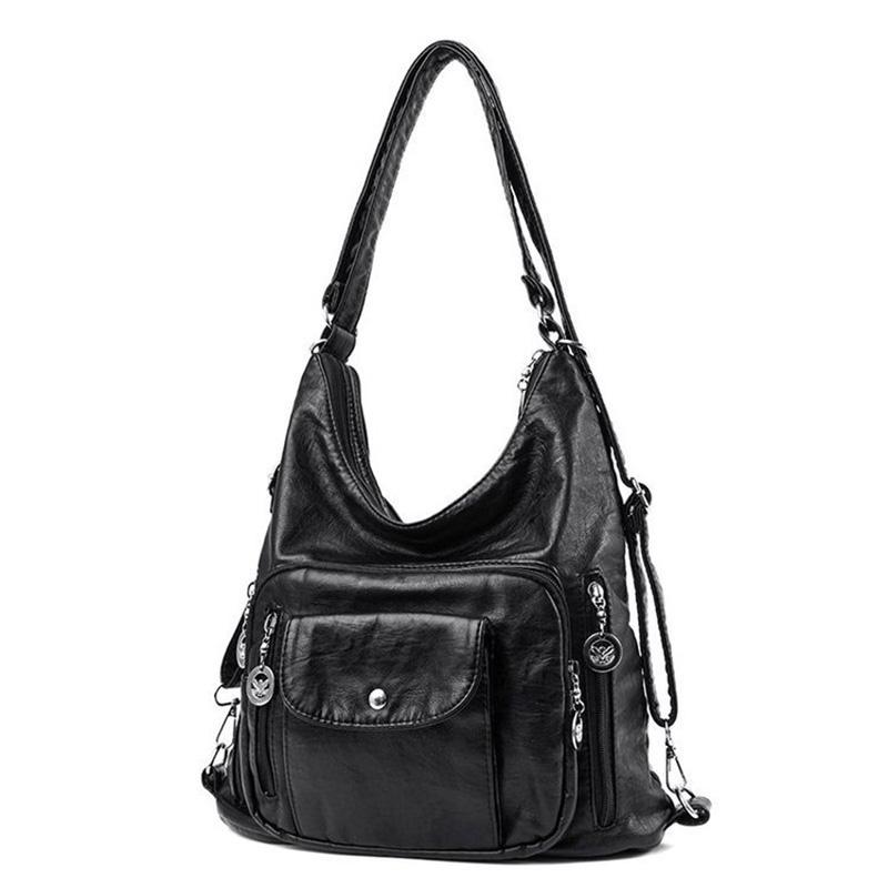 Retro Leder Schulter Tasche Weibliche Multi-taschen Umhängetasche Mode Große Kapazität Handtasche Neue Umhängetasche Tote