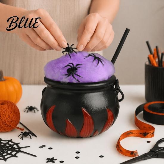 Fairy Tale Magic Props Light Up Witch Cauldron DIY Set Halloween Glowing Black Plastic Bowl with Spiders Smoke Effect Decoration Spooky Hocus Pocus