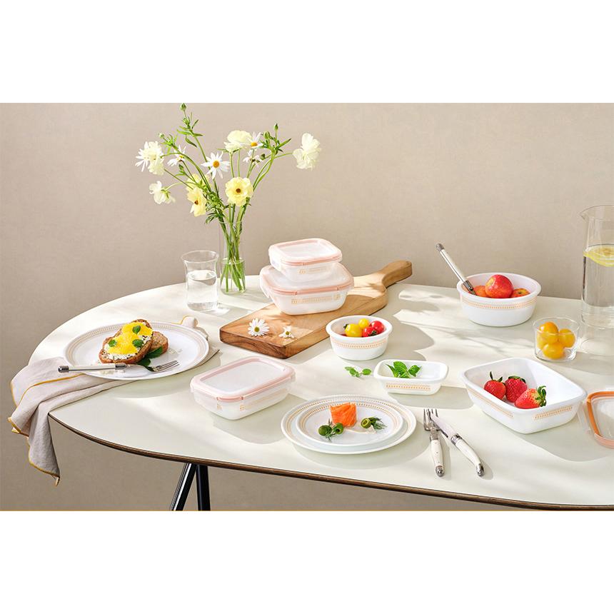 Corelle Jacquard Band Rectangular Sealed Food Storage Container 5p Dishwasher Oven Safe Yellow