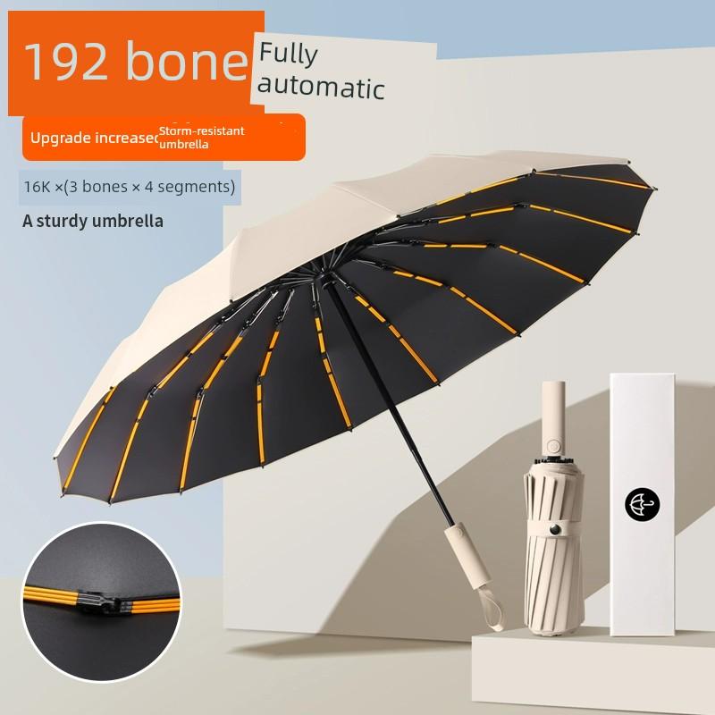 192 Bone Automatic Umbrella Increased Thickened Reinforced Men Black Umbrella for Female Students for School
