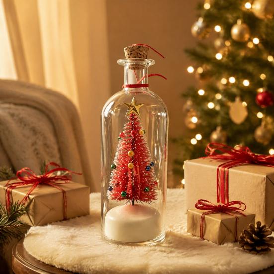 Decorative Glass Ornaments Recordable Message Christmas Bottle Ornament, Voice Recording Keepsake, Mini Snowy Memory Gifts Tree In Bottle, Winter