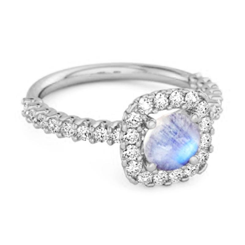 Blue Topaz Round Cushion Halo Ring-  925 Sterling Silver