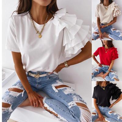 2021 Summer Fashion Women's Ruffled Short Sleeve Round Neck T-shirt