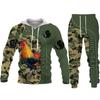 Cool Rooster Hunting Camo Hoodie Suit Harajuku Men's Funny Pullover Pants Two Piece Set Chicken Cock Animal 3D Printed Tracksuit