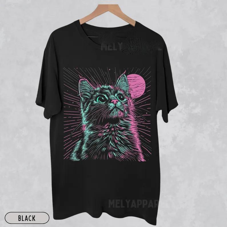 Psychedelic Cat Shirt Trippy Streetwear Vaporwave Aesthetic Comfort Colors Unise