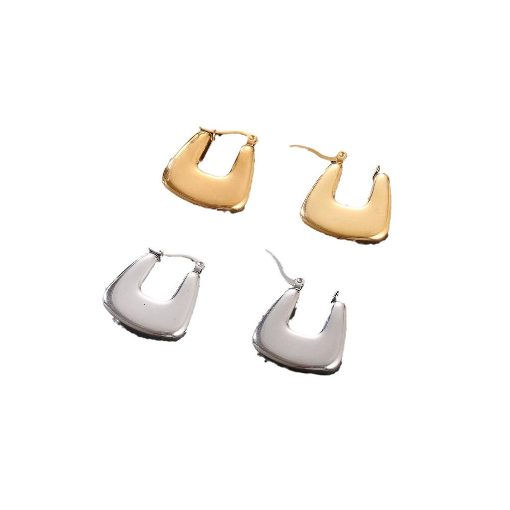 Wind Stainless Steel Hollow Earrings Fashion Trend 18K Gold Furnace Electroplating Women's Titanium Steel Hollow Ear Buckles