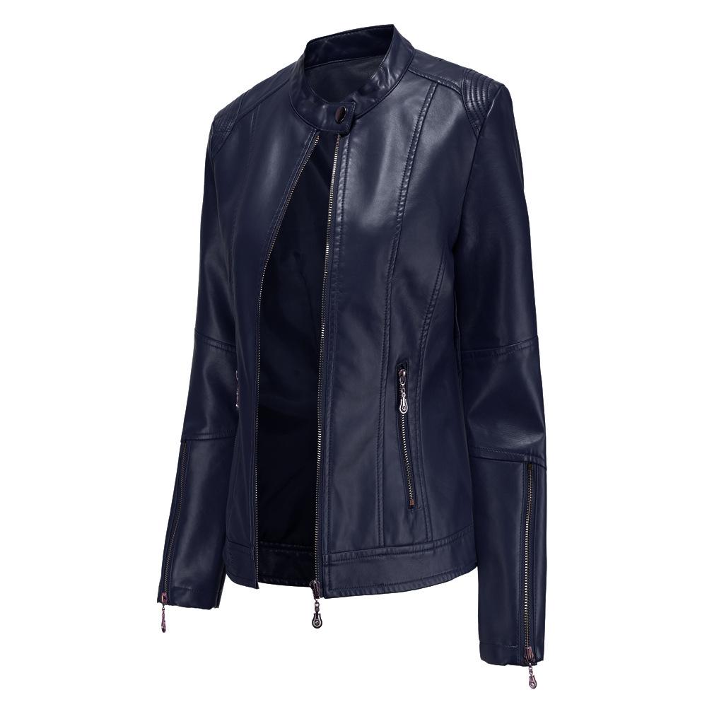 Fashion Women's Leather Jacket PU Leather Short Coat Stand Collar Jacket Women's Spring and Autumn Thin Leather Jacket