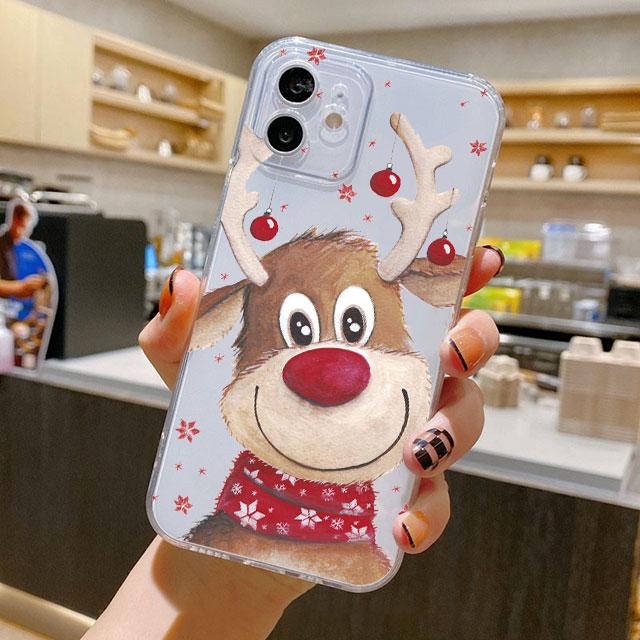 Christmas New Year Gifts Elk Snow Case For iPhone 14 11 12 Pro 13 Pro Max XR XS X 6s 7 8 Plus SE 2020 13 Mini Luxury Clear Cover