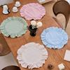 Rustic Placemat Pure Color Round Shape Ruffled Trim Afternoon Tea Placemat Soft Washed Cotton Table Mat Dining Kitchen Party Rustic Table Decor