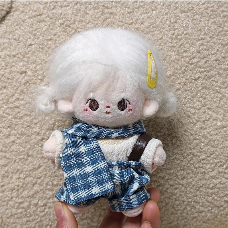 10CM Cotton Doll Clothes: British Style Plaid Overalls Set