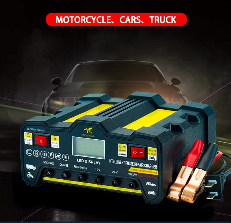 12V24V 220W nabíječka autobaterií, plně automatická vysokofrekvenční inteligentní pulzní nabíječka pro opravu, vysokovýkonná nabíječka s LCD displejem