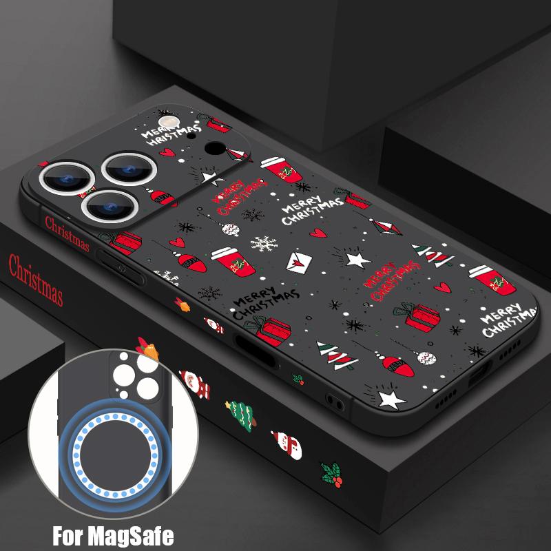 Christmas Pattern Phone Case For iPhone 17 Pro Max 16E Air 16 15 14 13 12 Pro Max 11 Magnetic For Magsafe Soft TPU Lanyard Cover