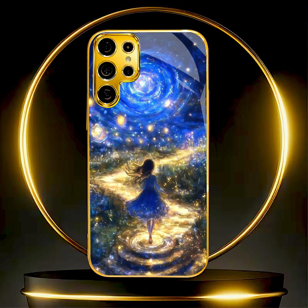 The Starry Sky Protective Cover High-end Electroplating Glass PhoneCase for Samsung Galaxy S26 S25 S24 S23 S22 S21 FE,Ultra,Plus