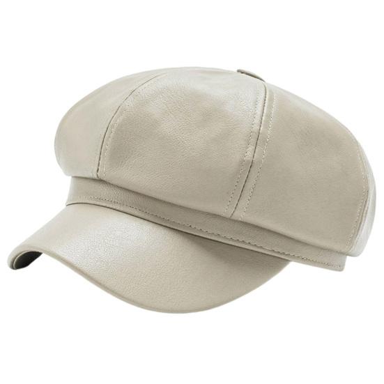 Baskenmütze für Damen, Frühling und Sommer, Retro, einfarbig, Kunstleder, kurze Krempe, dekorativer Sonnenschutz, Anti-UV, atmungsaktiv, Malerhut, Unisex, achteckige Kappe