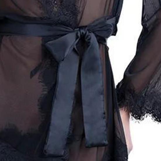 Underwear Dress Set See-through Lace Cardigan Tight Waist Women Sleepwear for Bedroom