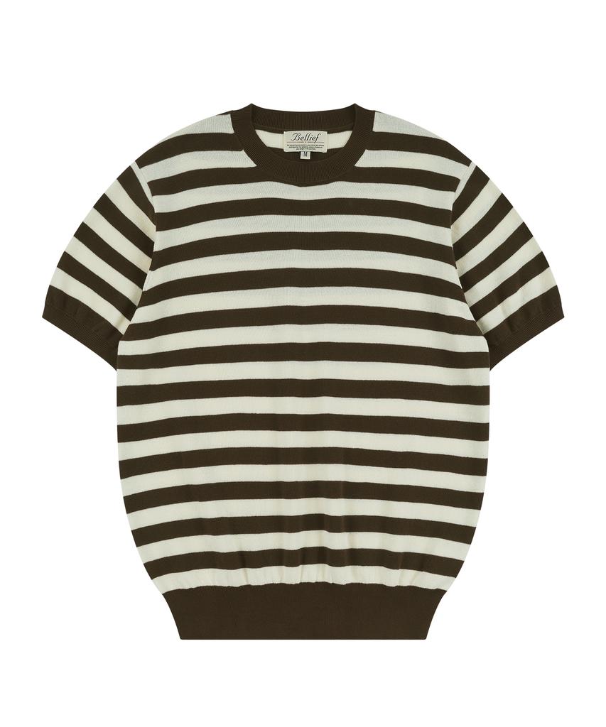 BELLIEF Essential Comfort Short Sleeve Round Knit (Brown/Ivory)