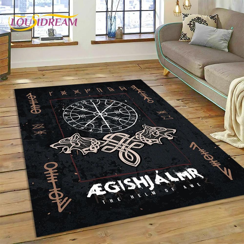 Nordic Mythology Valhalla Viking Odin Cartoon Area Rug Large,Carpet Rug for Living Room Bedroom Sofa Doormat,Kids Play Floor Mat