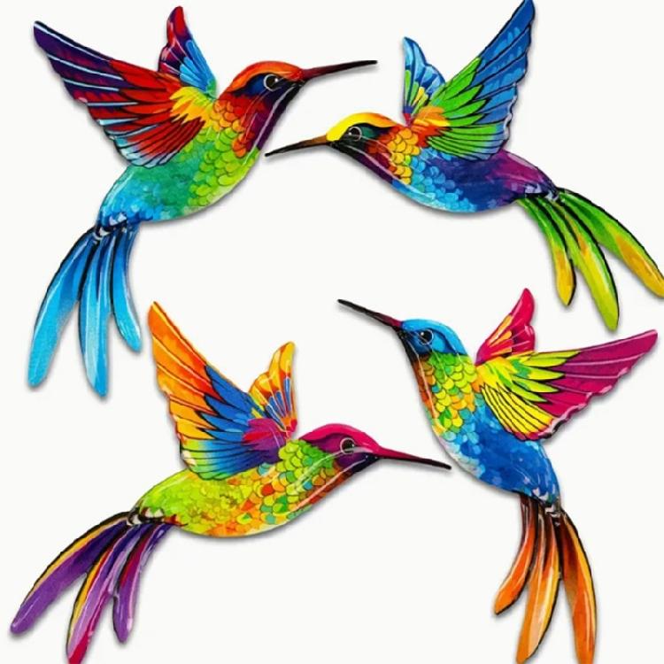 4Pieces Seasonal Wooden Hummingbirds Wall Sculpture Hanging Decors Home Office Decoration With Intricate Carving Detail