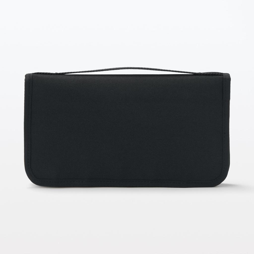 MUJI Pochette de passeport en polyester avec poche transparente x 13 x OHCA3A2S, Noir, Env.. 23,5 2,5 cm,