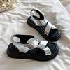 Female Sandal Comfort Shoes for Women Clogs with Heel Cross 2024 Summer Muffins Shoe Girls Beige New Velvet Thick Low Beach Fash