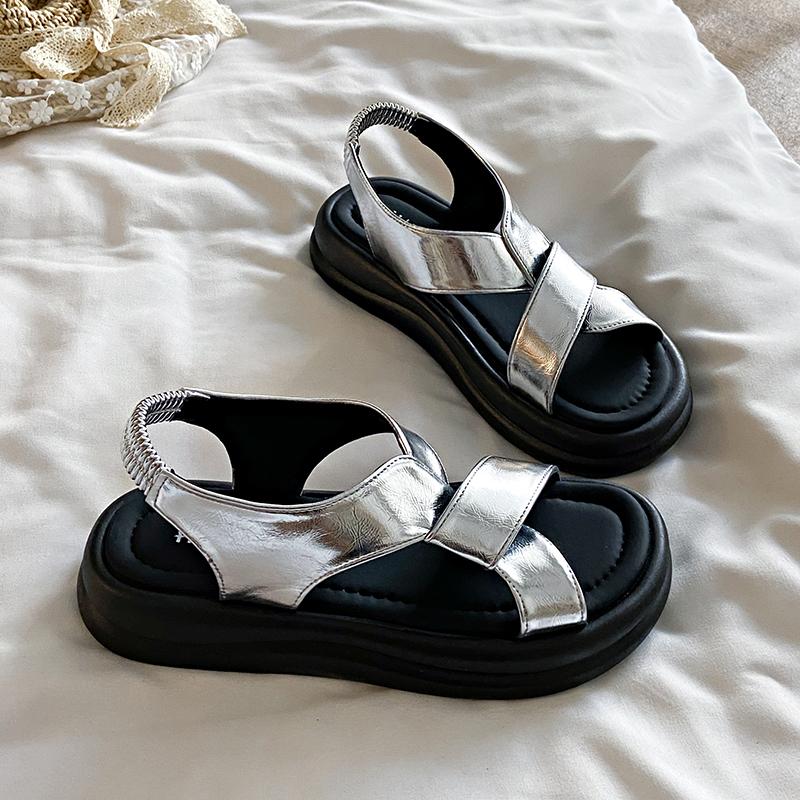 Female Sandal Comfort Shoes for Women Clogs with Heel Cross 2024 Summer Muffins Shoe Girls Beige New Velvet Thick Low Beach Fash