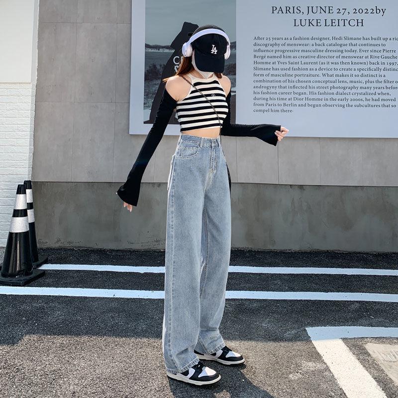 2024 Trendy Modieuze Dames Wijdpijp Witte Jeans - Losvallend, Slank, Veelzijdig, Rechtpijpig, Vloerlengte Soepelvallende Broek