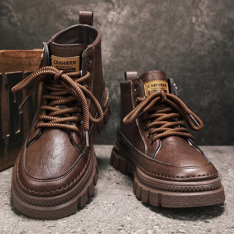 Martin Stiefel Herren Frühling Britisch Amerikanisch Retro Lokomotiv Lederstiefel Herren Freizeit Lederschuhe Erhöhend Wasserdicht Workboots