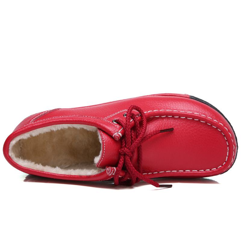 Damen Loafer mit Plateau aus echtem Leder im koreanischen Stil - Samt, Baumwolle, dicke Sohle, höhenerhöhend, lässige, vielseitige, warme Schuhe