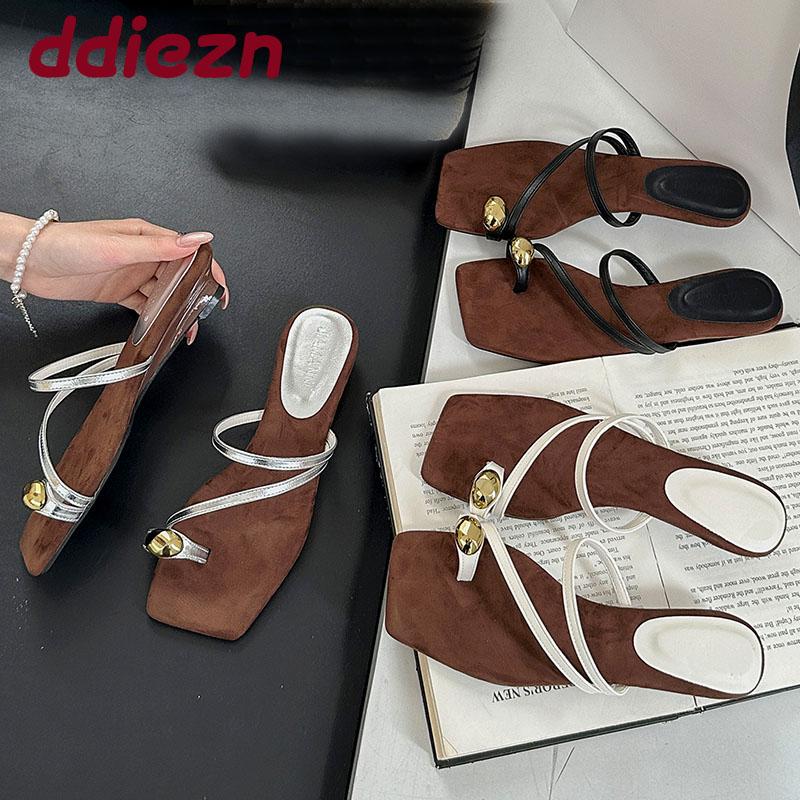 Fashion Fashion Metal Ladies Wedges Slippers Shoes Summer Beach Female Slides Women Low Heel Wedges Slippers Sandals Shoes Flip Flops